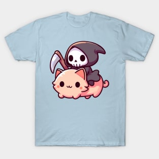 The Grim Reaper riding a cute cat T-Shirt